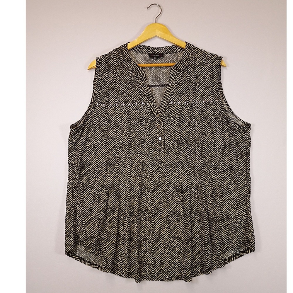 Boho Chic Cocomo Womens XL Black Tan Chevron Studded Pleated Sleeveless Blouse